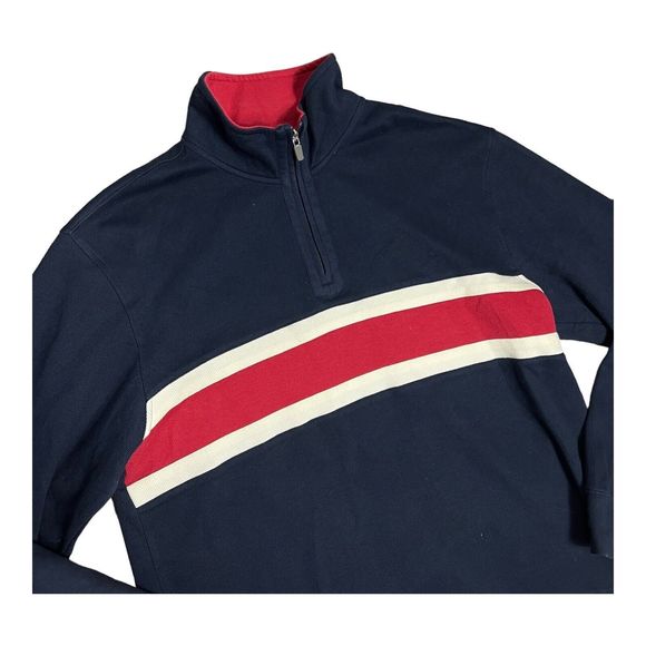 IZOD Sweater Mens L Red White Blue Pullover 1/4 Zip Preppy USA Classic Americana - Picture 1 of 8